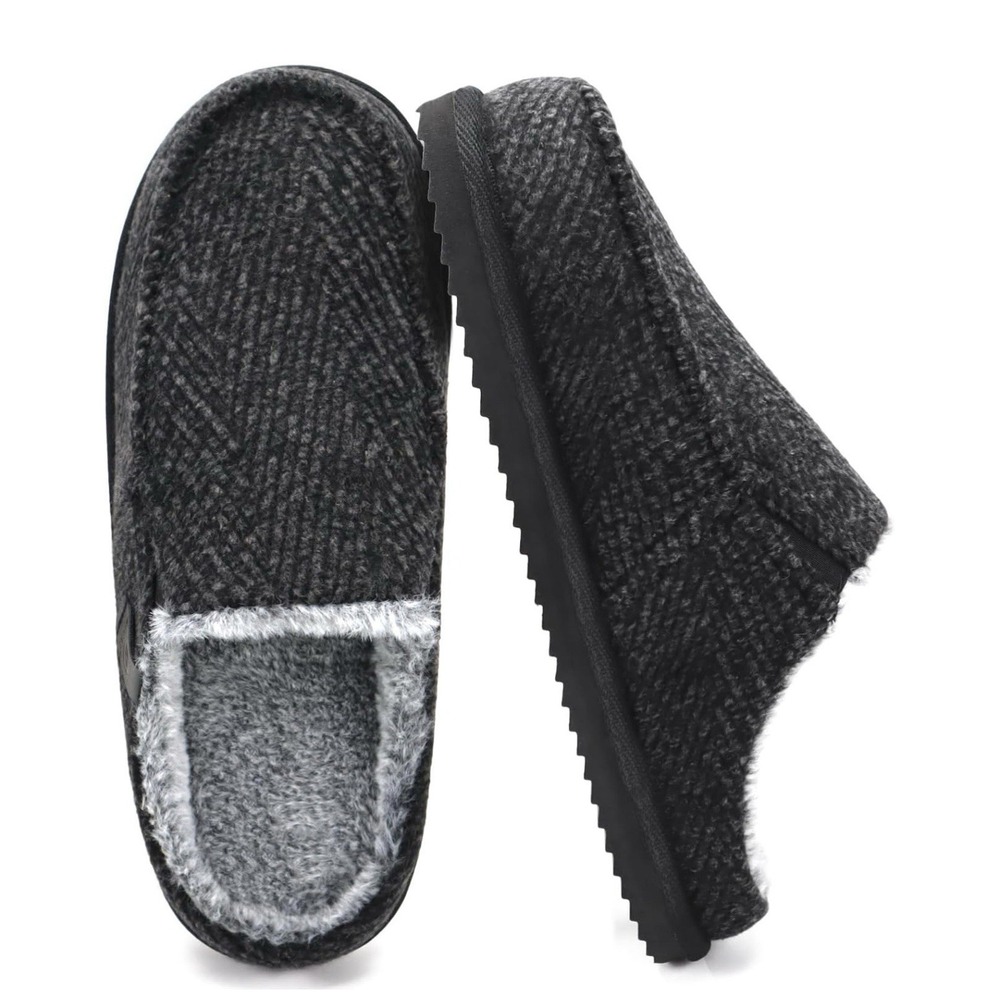 ONCAI Mens Slippers Size 12 Black with Rubber Soles Memory Foam Arch Support